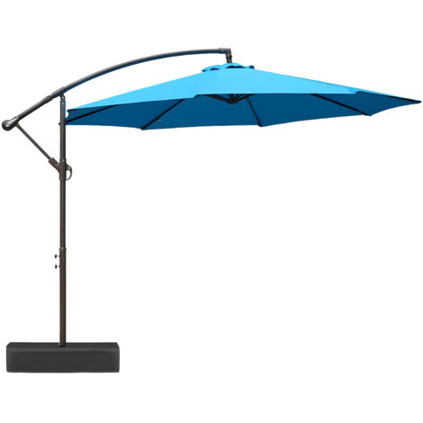 Aoodor 305 cm Patio Offset Hanging Umbrella, Large Cantilever Market Umbrella with Base-blue