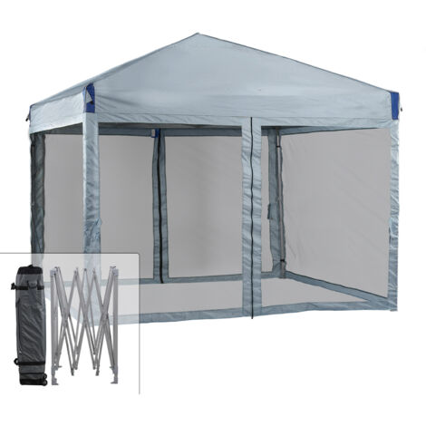 Aoodor 3x3 m Pop Up Canopy Tent with Netting, Water-Resistant 210D Oxford Fabric-grey