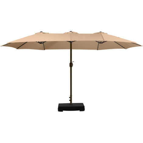 Aoodor 4.5m Double-Sided Patio Parasol, Large Sum Umbrella with Base-khaki
