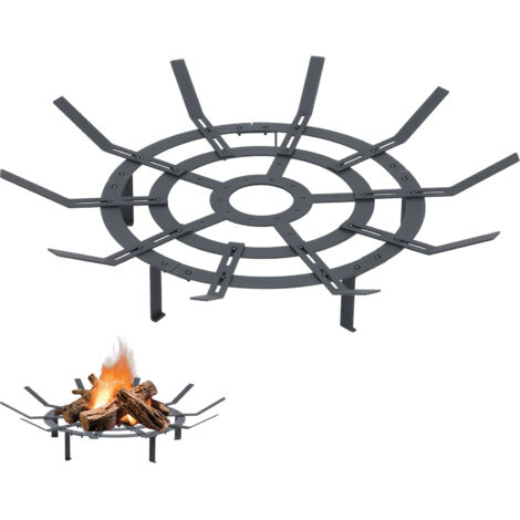 Aoodor 80cm Round Adjustable Fire Pit Grate, Heavy Duty Burning Log Grate-Black