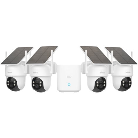 Aosu 2K Camera Surveillance Exterieure sans Fil, 4 Cam-Kit avec Homebase, Zéro Frais, 360° Panoramique PTZ, 3MP WiFi Solaire Caméra Exterieur à Batterie, Vision Vocturne, Alarme Lumineuse Sonore