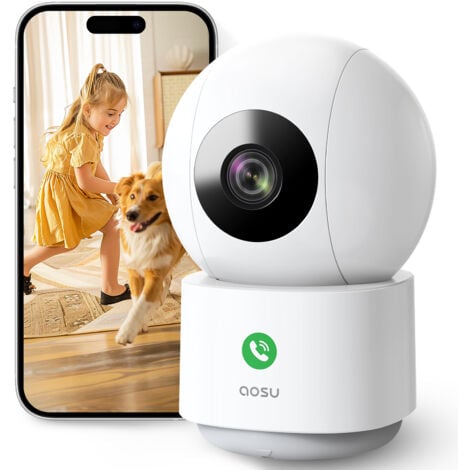 Aosu 2K Caméra Surveillance WiFi Intérieure, Caméra Intérieure, Vision Nocturne HD 10m, 5G/2.4 GHz WiFi, Détection des Humains et Animaux par l'IA, Appel À Une Touche, pour Bébé/ Animaux