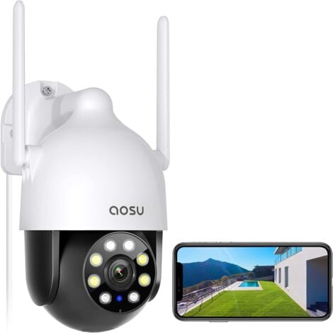 Aosu 2K Caméra Wi-Fi Extérieure Couleur Vision Nocturne, Caméra WiFi 3MP 360 ° IP65, Détection Humaine, Suivi Intelligent, 2.4 Ghz
