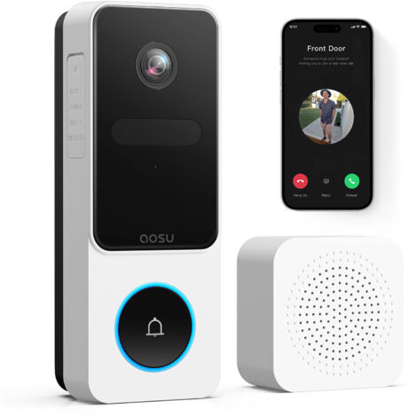 AOSU 2K HD Türklingel mit Kamera Kabellos, Smarte Video Türklingel mit Gong, 170° Weitwinkel, PIR-Bewegungserkennung und Paketdetektion, Nachtsicht, 2-Wege-Audio, 2,4/5 GHz WLAN, Kompatibel mit Alexa