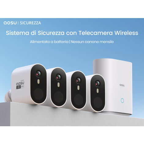AOSU 2K Telecamera Wi-Fi Esterno, Telecamera WiFi Esterno senza Fili con 240 Giorni, 0 Canone Mensile, 32G Memoria Locale, Nessun Abbonamento,Rilevamento del Movimento PIR,Compatibilità con Alexa,166°