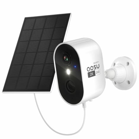 AOSU 2K Telecamera Wifi con Pannello Solare, Telecamera Wi-Fi Esterno Senza Fili, Videocamera Sorveglianza, Colore Visione Notturna, Rilevatore di Movimento PIR, Sirena, Audio a 2 Vie