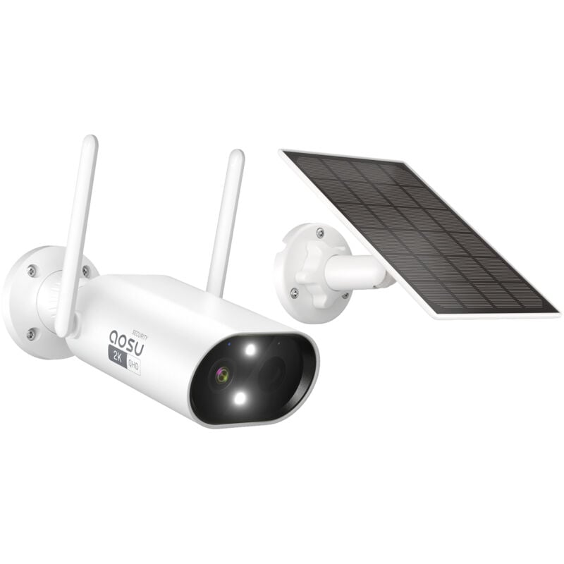 Aosu - Caméra WiFi extérieure sans fil alimentée par batterie 2K, caméra de surveillance 3MP avec panneau solaire, détection ai, sirène, audio