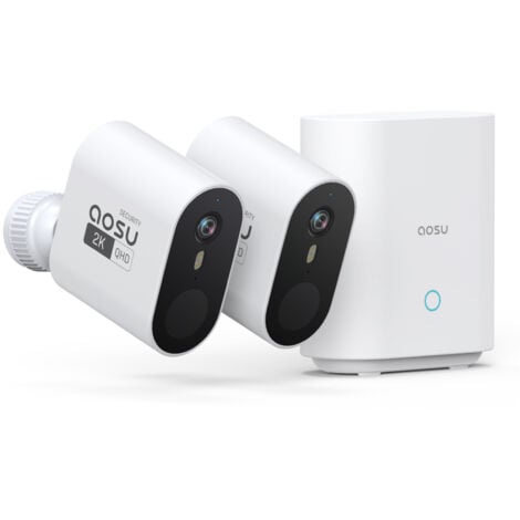 AOSU 2K Überwachungskamera Aussen Akku 240 Tage 2-Kit mit HomeStation 32 GB Lokaler Speicher ohne ABO Kabellose Kamera Überwachug Aussen Bewegungssensor Licht- & Tonalarm 2-Wege-Audio Farb-Nachtsicht
