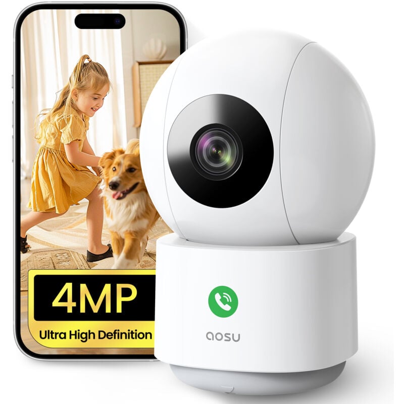 Aosu - 4MP 2,5K Caméra Surveillance WiFi Intérieure, 5G/2.4 GHz WiFi, Appels à Une Touche, Suivi de Mouvement à 360°, Détection Humaine ai,