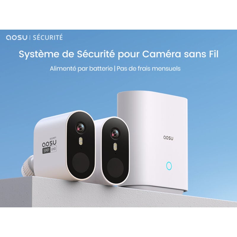 Aosu - 5MP Camera Surveillance Wifi Exterieure sans Fil, Camera Exterieur sans Fil 240 Jours Batterie, 0 Frais Mensuels, 32GB Enregistrement Local,