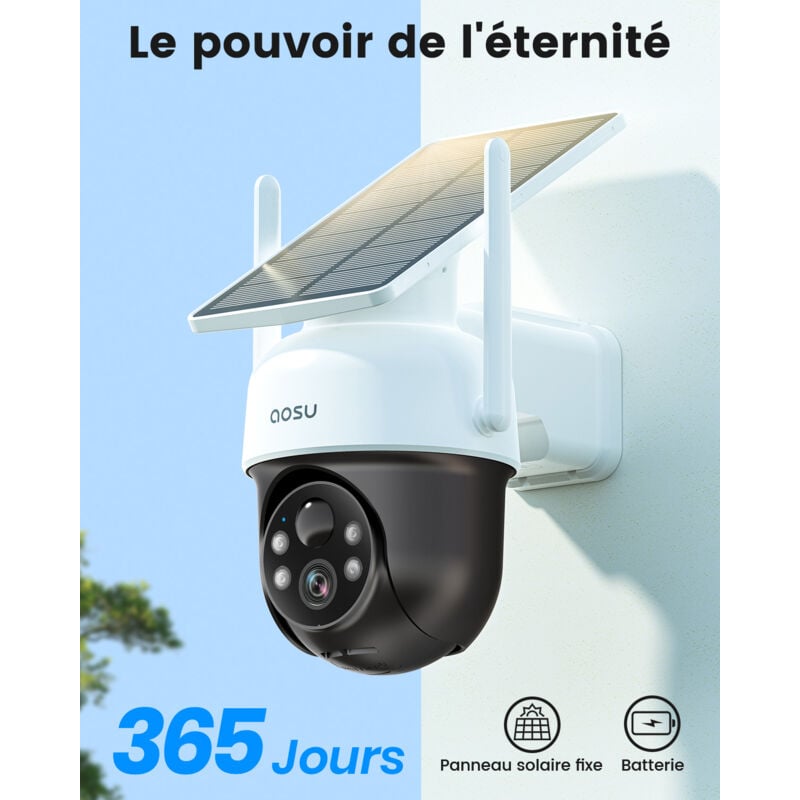 Aosu - 2K Camera Surveillance WiFi Exterieure sans Fil Camera Solaire WiFi Exterieur, 3MP 360°Panoramique ptz, Suivi Automatique, Vision Vocturne,