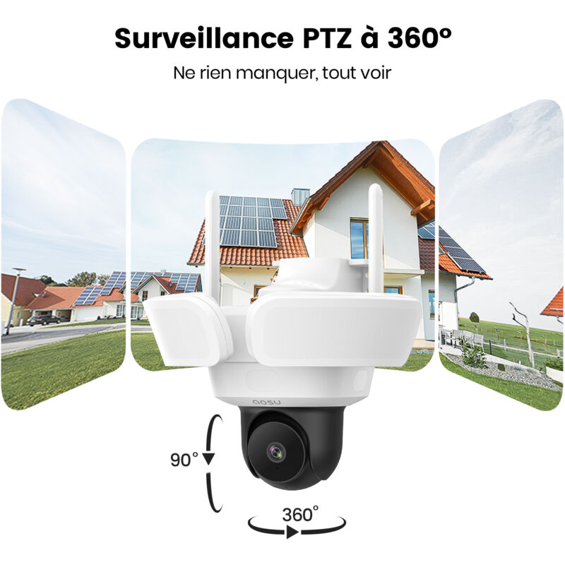 Camera Surveillance Exterieur Filaire - 3K 5MP Caméra WiFi Extérieur avec 2600 lumens Projecteur - 3 pir Couverture 360 Degrés Détection ai Humaine
