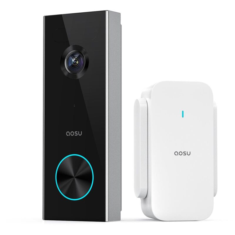 Aosu - Sonnette vidéo sans Fil avec Pile, Sonnette sans Fil Exterieur Etanche avec hd 2K, Angle Ultra Large de 166°, aucuns Frais mensuels, Audio,