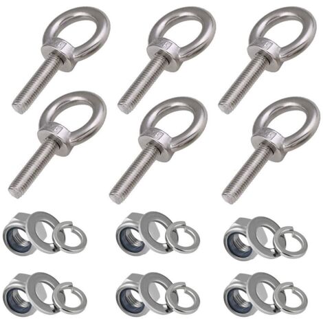Aougo – Boulons à œil M8 – Lot de 6 pièces – Acier inoxydable 304 – Longueur filetage 30mm – Écrous et rondelles de blocage inclus
