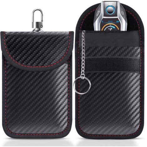 Aougo – Lot de 2 pochettes de sécurité anti RFID pour clé voiture – Fibre de carbone – Protection contre le piratage – Taille 14 x 9 cm