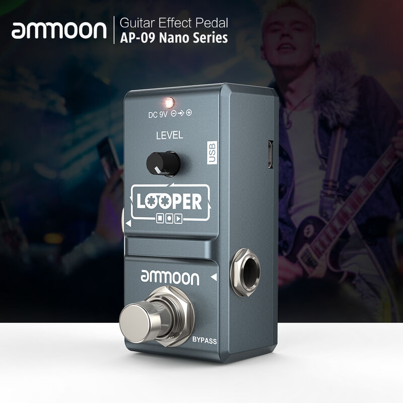 

AP-09 Nano Loop Pedal de efecto de guitarra eléctrica Looper True Bypass Overdubs ilimitados Grabación de 10 minutos con cable USB