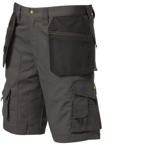 Apache Men's Grey Rip-Stop Cargo Work Shorts with Holster Pockets, Comfortable Fit, Size W34