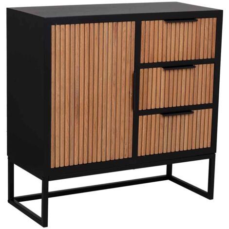 Aparador 1 puerta y 3 cajones de madera y metal 80x34x80h cm