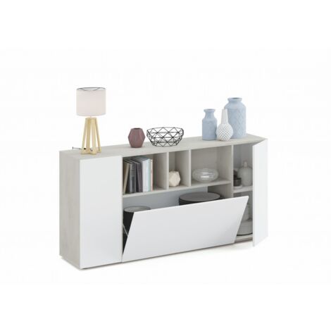 Aparador 150x41x76 cm blanco mate y efecto cemento con 3 puertas – Empoli