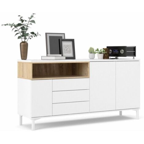 Aparador 175 x 89 cm blanco mate y roble - Fidenza