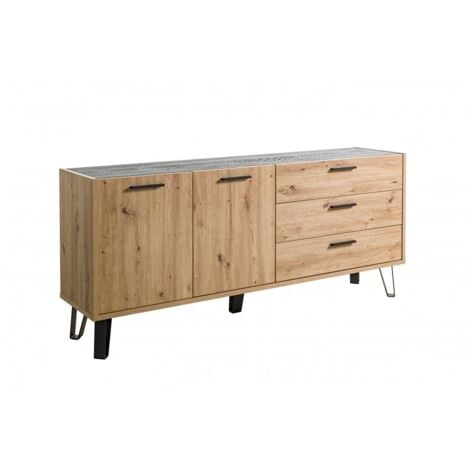 Aparador 180 cm roble y negro con dos puertas y tres cajones - Sanremo