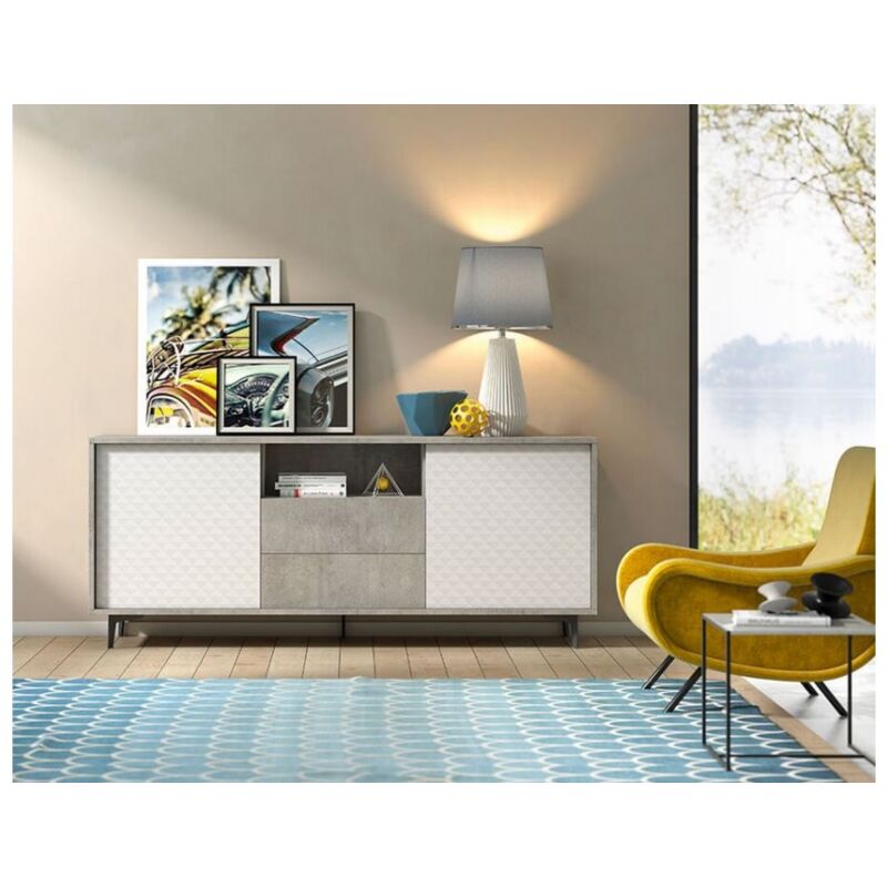 

Caesaroo - Aparador 184 cm Cemento y blanco mate con 2 puertas y 2 cajones | Blanco