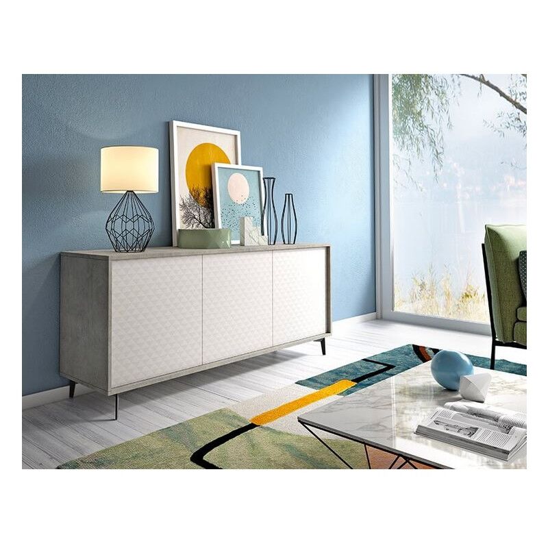 

Caesaroo - Aparador 184 cm Cemento y blanco mate con 3 puertas | Cemento/blanco