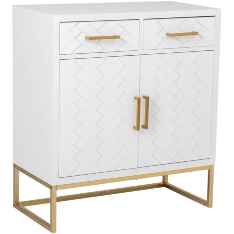 Aparador 2 cajones y 2 puertas de madera y metal blanco 80x39.5x89