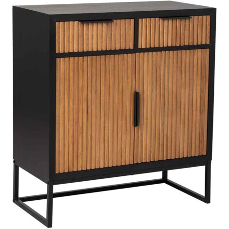 Aparador 2 cajones y 2 puertas de madera y metal negro 80x39.5x89