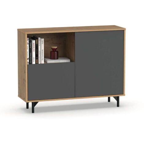 Aparador 2 puertas 1 hueco Anori acabado color roble gold/gris, 86cm(alto) 112cm(ancho) 33cm(largo)