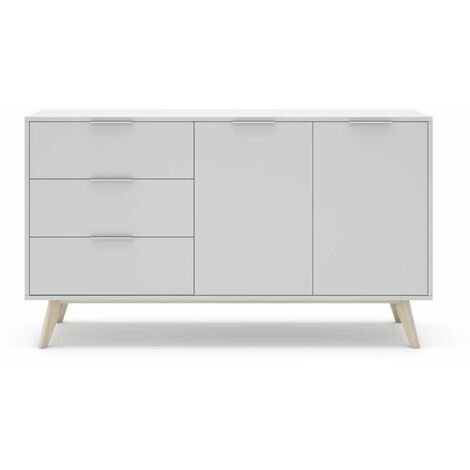 Aparador 2 puertas 3 cajones Campos acabado blanco/blanco cera 80 cm(alto) 140 cm(ancho) 40 cm(largo)