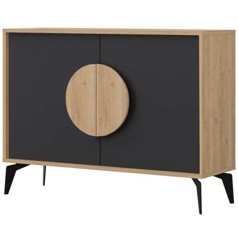 MKRIC Aparador 2 puertas Valeria acabado roble/negro, 82cm(alto) 110cm(ancho) 40cm(largo)