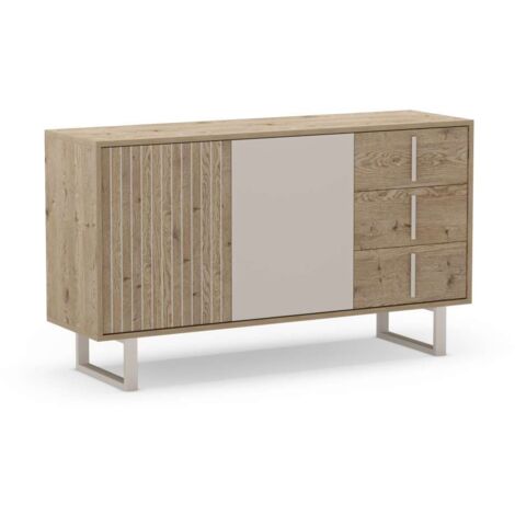 Aparador 2 puertas y 3 cajones mod-Apolo acabado roble y gris, 140cm(ancho) 80cm(alto) 40cm(largo)