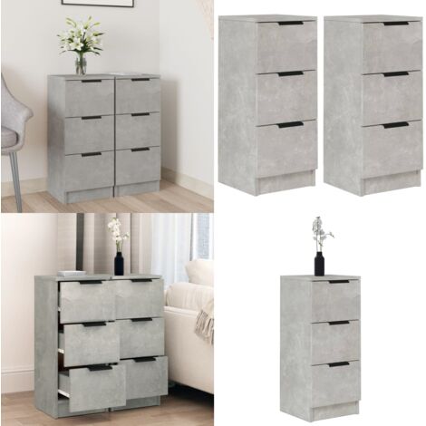Aparador 2 uds madera contrachapada gris hormigón 30x30x70 cm - Armario - Madera contrachapada