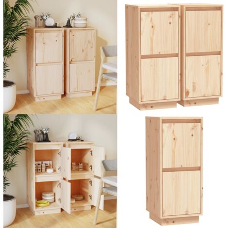 Aparador 2 uds madera maciza de pino 31,5x34x75 cm - Aparador de pino - Aparador con puertas