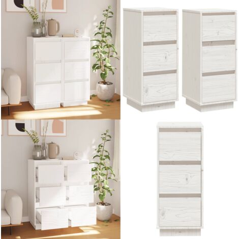 Aparador 2 uds madera maciza de pino blanco 32x34x75 cm - Muebles de madera - Armario auxiliar