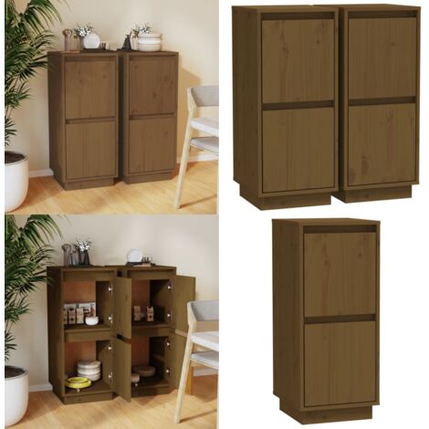 Aparador 2 uds madera maciza de pino marrón miel 31,5x34x75 cm - Aparador de pino - Aparador con puertas