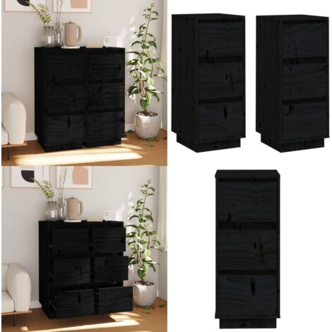 Aparador 2 uds madera maciza de pino negro 32x34x75 cm - Muebles de madera - Armario auxiliar