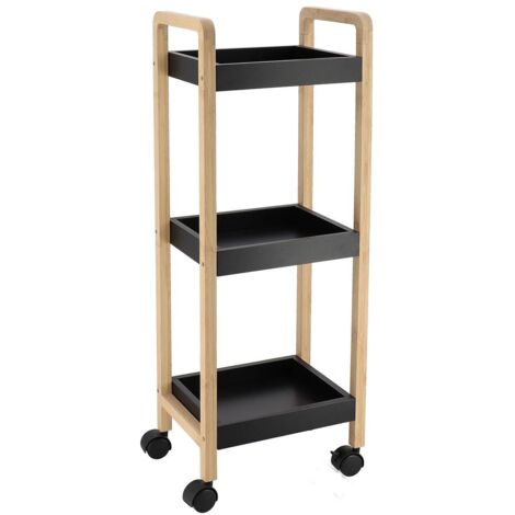 Aparador 3 estantes bambú mdf con ruedas - bambú negro - Tendance