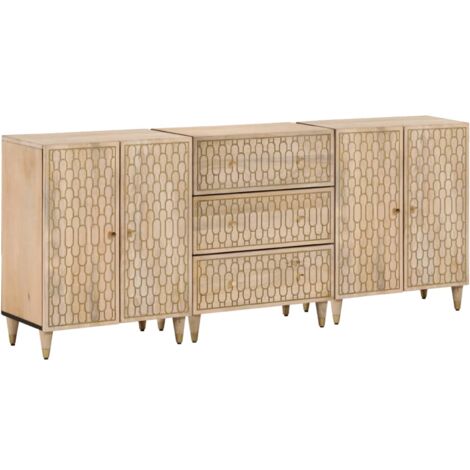 Aparador 3 piezas madera maciza de mango 60x33x75 cm vidaXL