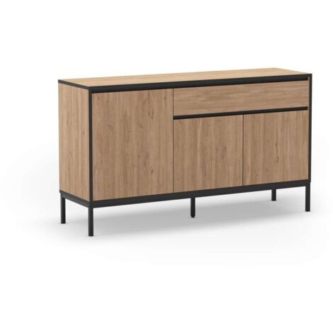 Aparador 3 puertas 1 cajón md-Cris acabado roble sepet y negro, 140cm(ancho) 80cm(alto) 40cm(largo)