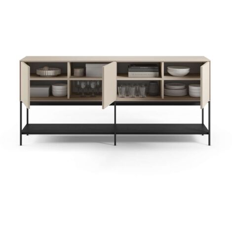 Aparador 3 puertas 2 huecos md-Nina acabado crema/negro, 180cm(ancho) 80cm(alto) 40cm(largo)