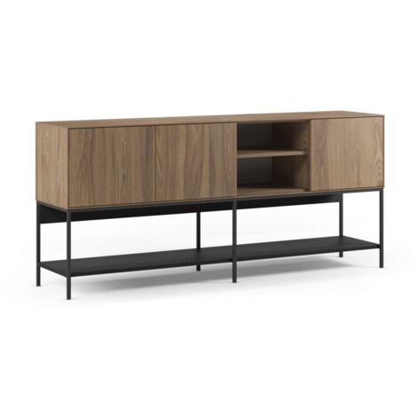 Aparador 3 puertas 2 huecos md-Nina acabado roble-ud/negro, 180cm(ancho) 80cm(alto) 40cm(largo)