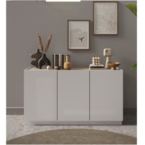 Aparador 3 puertas FANTASY blanco lacado/roble Cadiz 155 cm