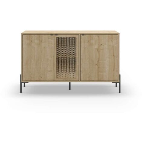Aparador 3 puertas India acabado roble/negro, 80.5cm(alto) 125.6cm(ancho) 40cm(largo)
