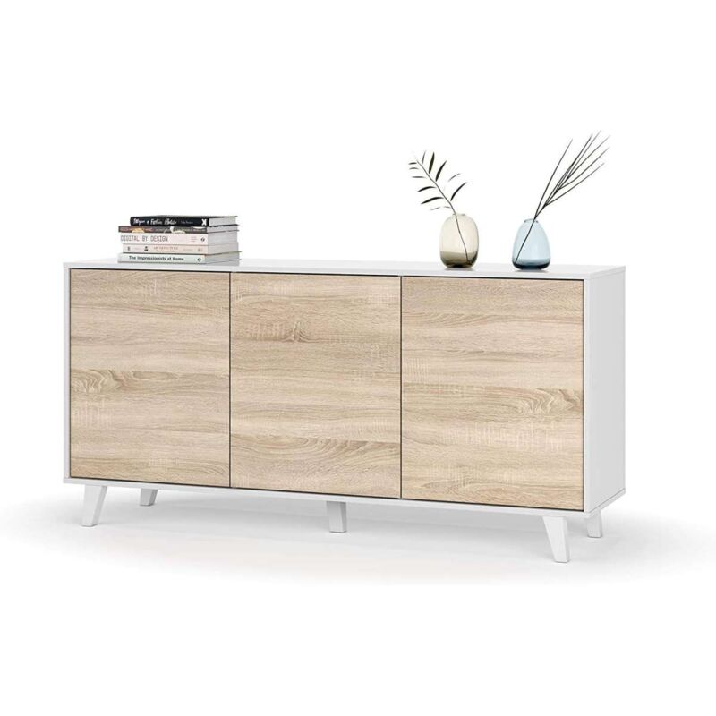 

FRS - Aparador 3 puertas Alcontar en blanco brillo y roble canadian 75 cm(alto)154 cm(ancho)41 cm(largo) Color ROBLE CANADIAN-BLANCO ARTIK