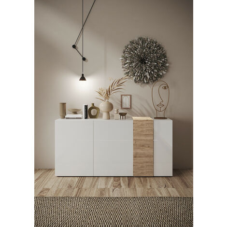 Aparador 3 puertas VENUS blanco lacado brillante/Kadiz 181 cm