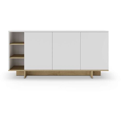 Aparador 3 puertas y 3 huecos Celia acabado blanco/roble, 80cm(alto) 170cm(ancho) 40cm(largo)