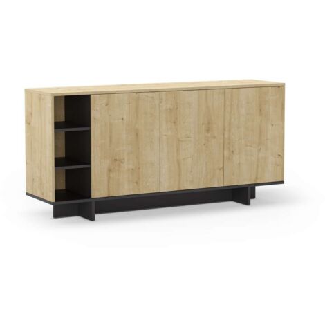 Aparador 3 puertas y 3 huecos Celia acabado roble/negro, 80cm(alto) 170cm(ancho) 40cm(largo)
