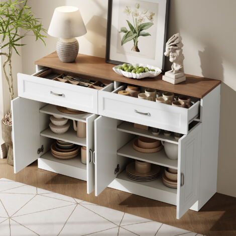 Aparador 4 puertas 2 cajones diseño elegante estantes ajustables tablero aglomerado 120x35x80.5cm color blanco